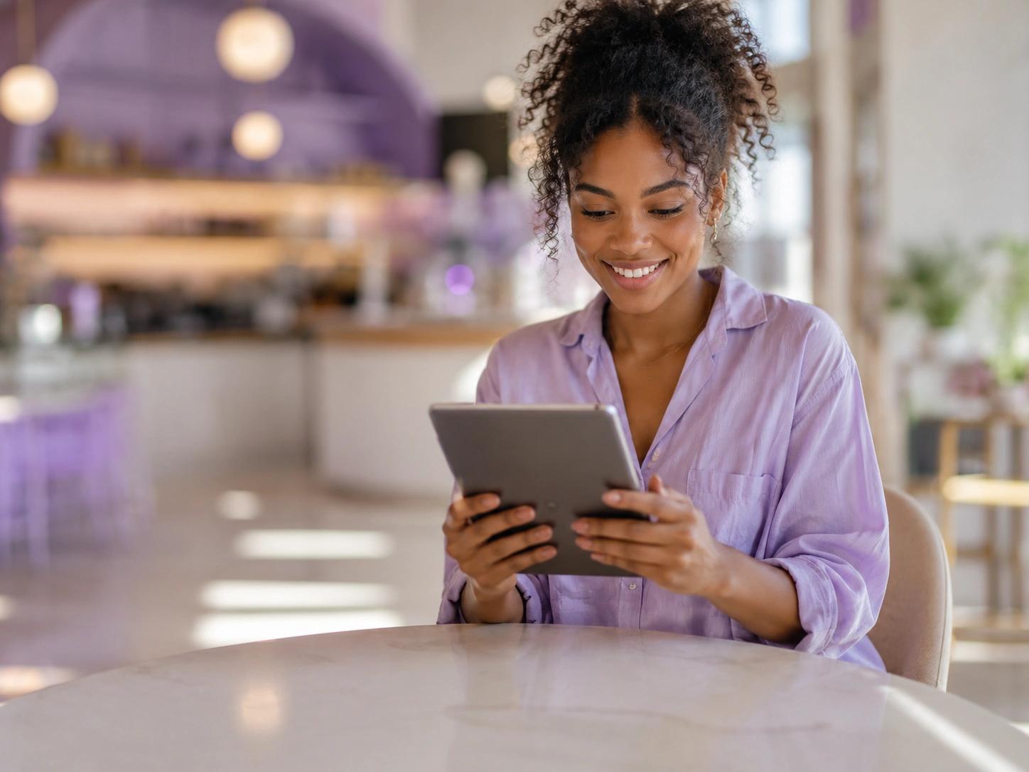 Contractor withdrawing funds from a café tablet